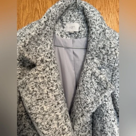 Loft Salt and Pepper Boucle Coat, Asymmetrical Zipper, Size L - Picture 5 of 8